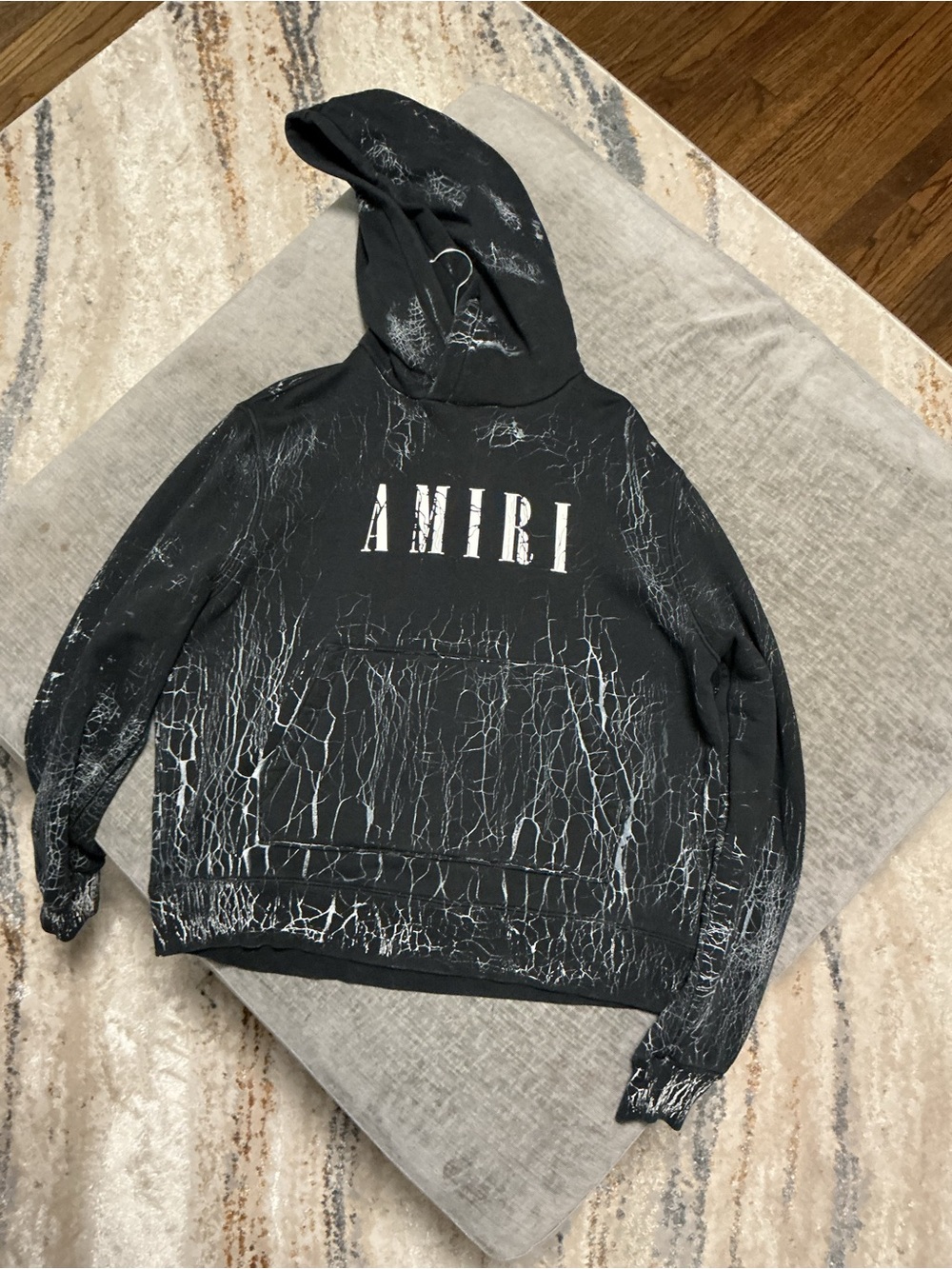 AMIRI Black with White Crackle Logo Zip-Up Hoodie